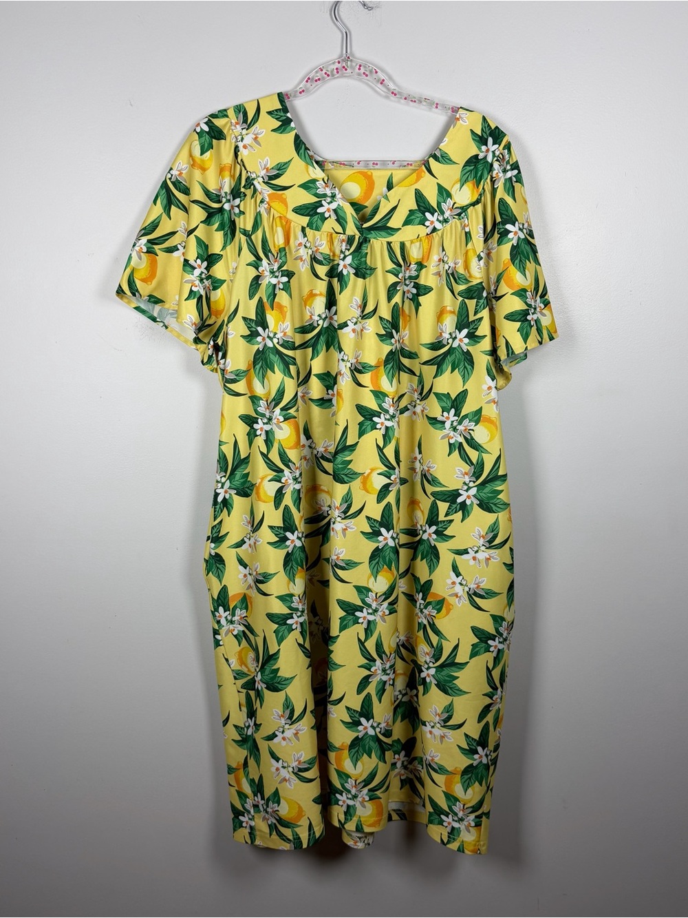 Vintage Anthony Richards Yellow Lemon Short Sleeve House Dress Nightgown Mumu 2X